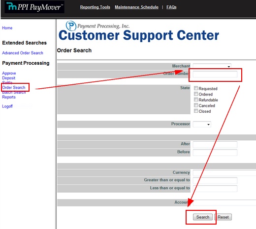 PPI Paymover Order Search